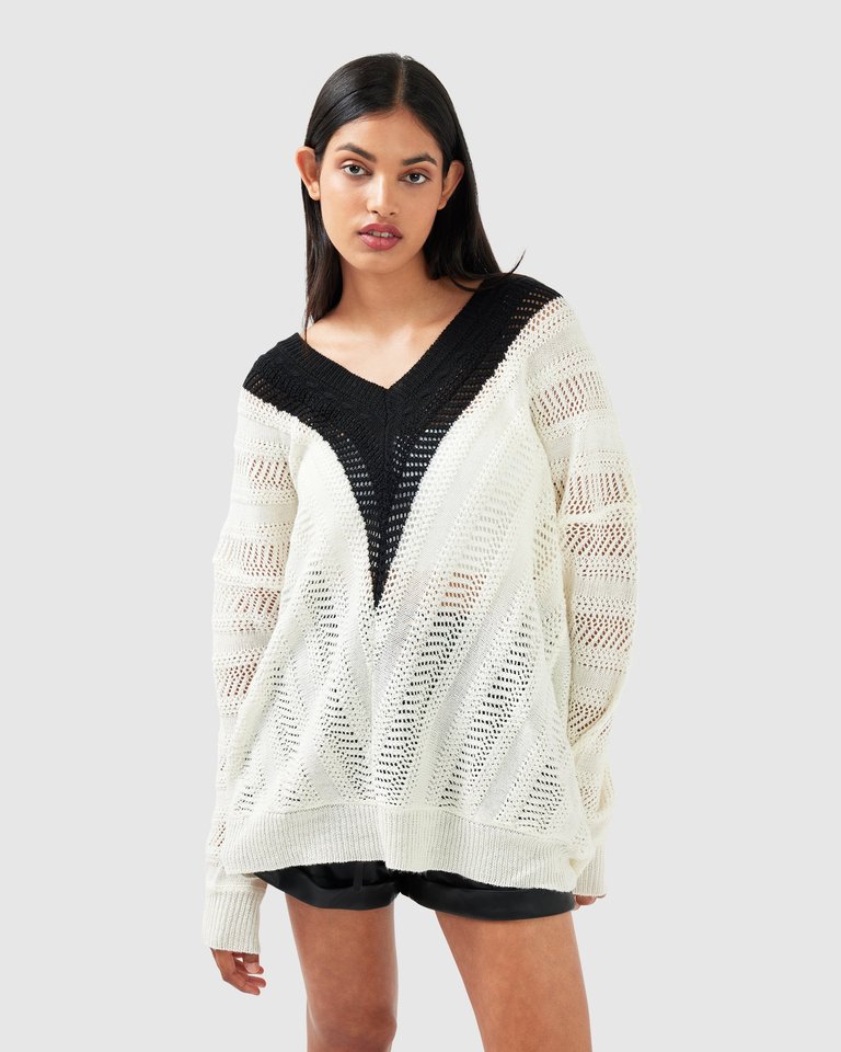 This Moment Oversized V-Neck Knit - Black/White - Black/White