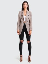 Too Cool For Work Plaid Blazer - Brown