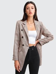 Too Cool For Work Plaid Blazer - Brown - Brown