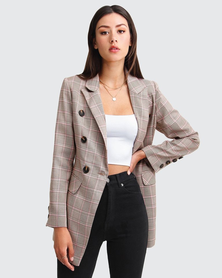 Too Cool For Work Plaid Blazer - Brown - Brown