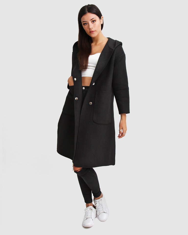 Walk This Way Wool Blend Oversized Coat - Black - Black