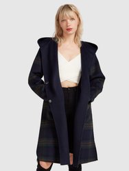 Walk This Way Wool Blend Oversized Coat - French Navy Plaid