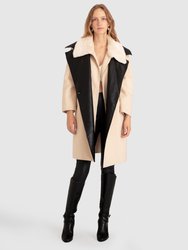 Watch Me Go Oversized Leather Trimmed Coat - Pale Oat