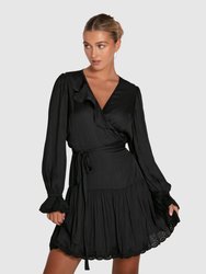 Wild Flower Embroidered Wrap Dress - Black - Black