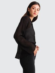 Yoko Shirred Chiffon Blouse - Black