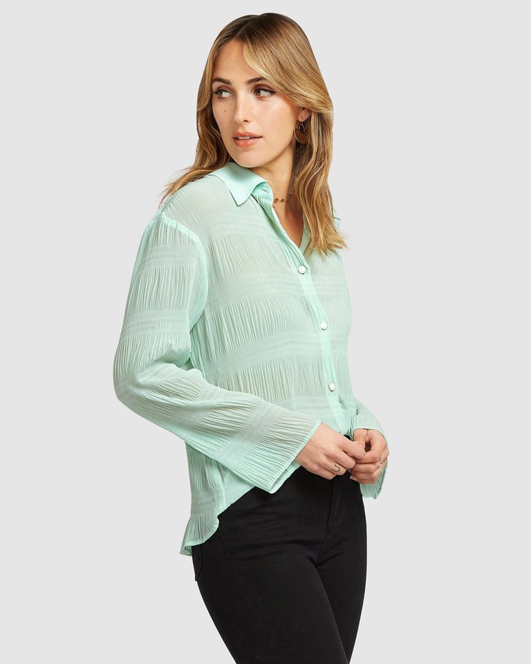 Yoko Shirred Chiffon Blouse - Mint