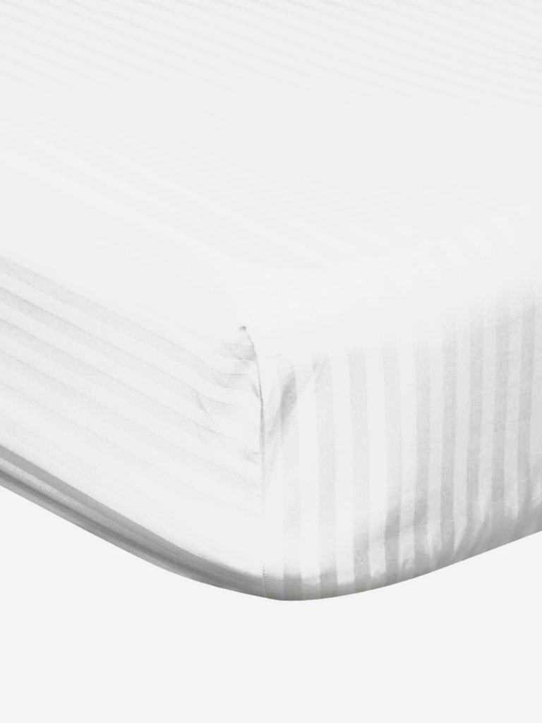 Belledorm 540 Thread Count Satin Stripe Fitted Sheet (White) (Twin) (Twin) (UK - Single) - White