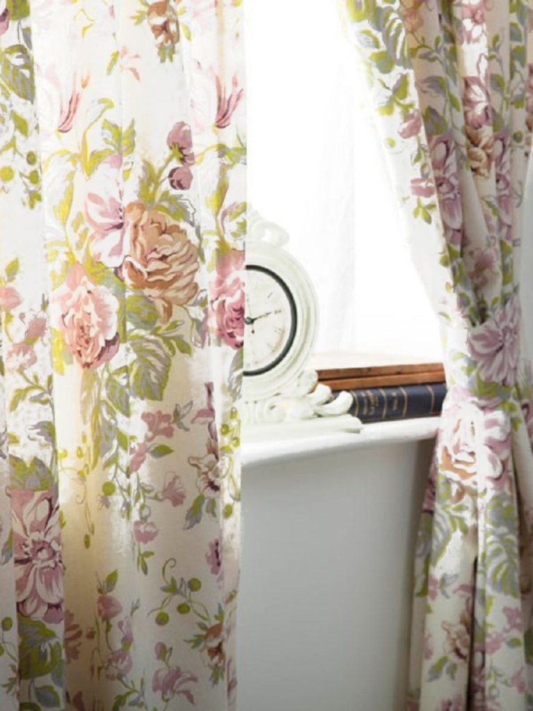 Belledorm Rose Boutique Lined Curtains (Ivory/Pink/Green) (66 x 54in) (66 x 54in)