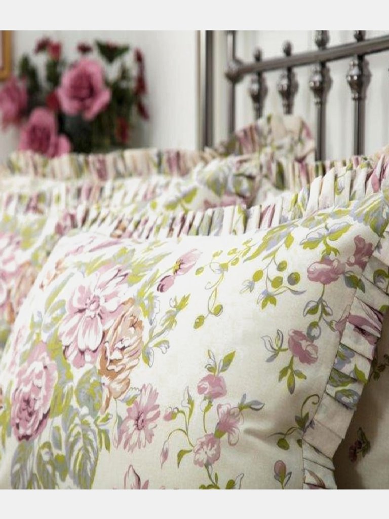 Belledorm Rose Boutique Pillowcase (Pair) (One Size) - Ivory/Pink/Green
