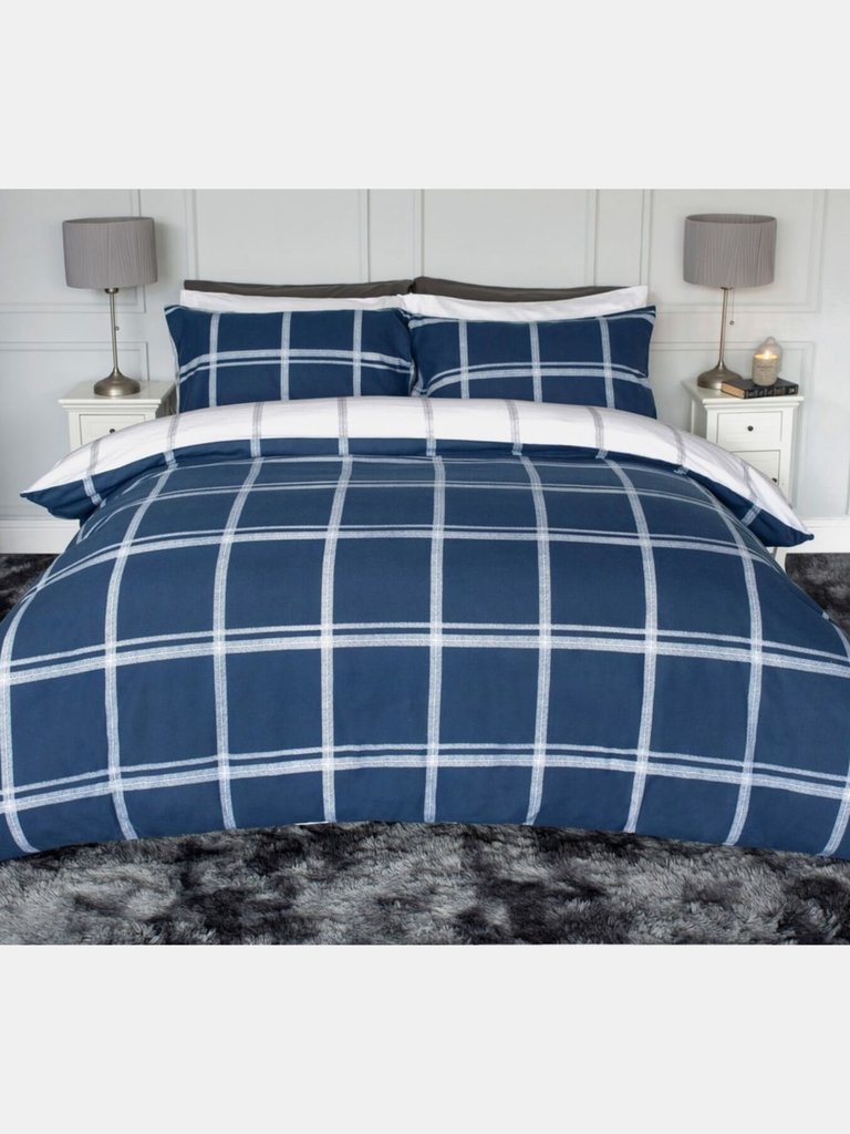 Dalton Brushed Cotton Checked Duvet Set - Twin/UK  Single - Navy/White