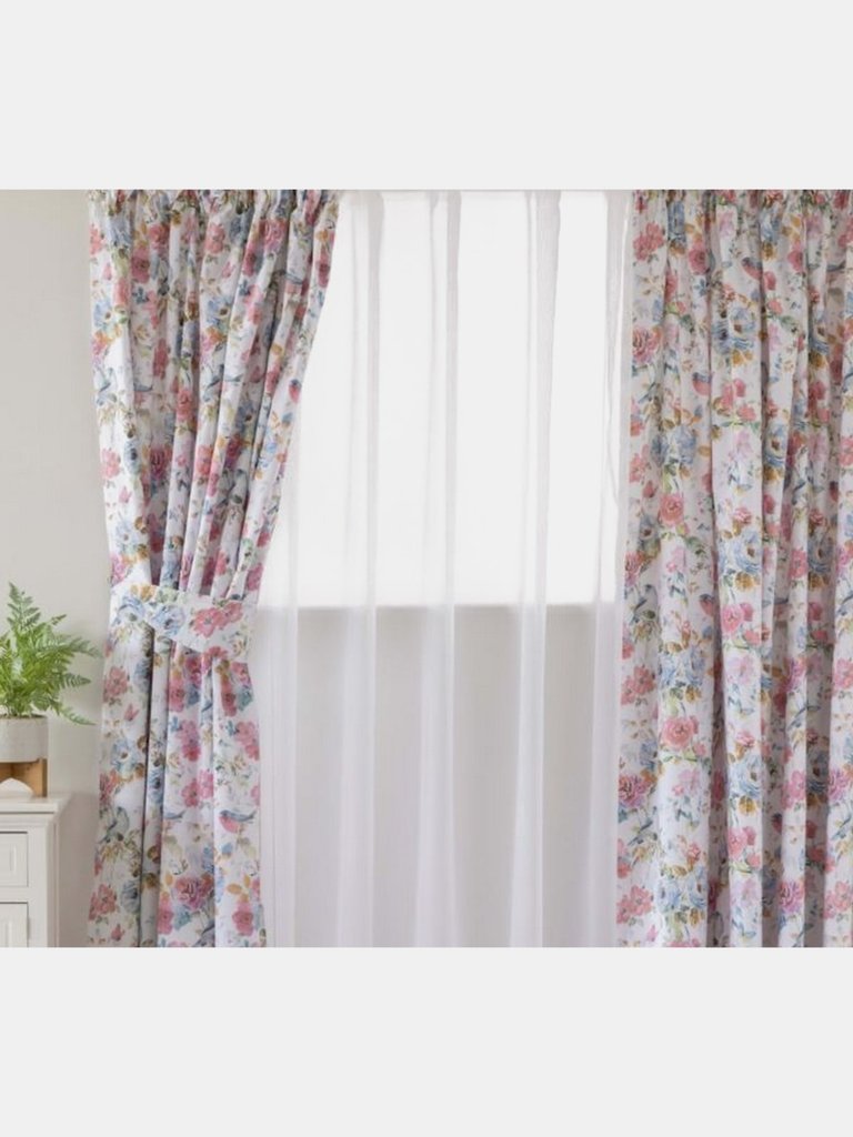 Secret Garden Lined Curtains (72cm x 66cm) - White/Pink/Blue