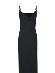 Sara Cowl Neck Knit Midi Dress- Black - Black