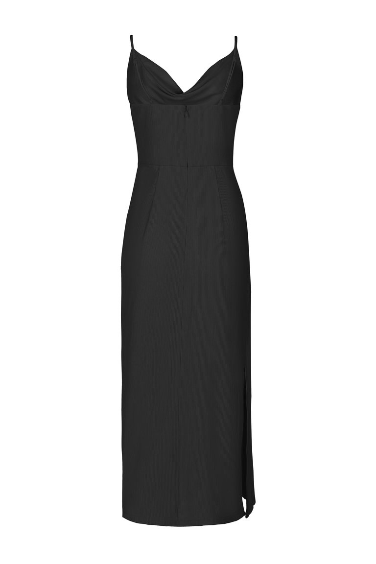 Sara Cowl Neck Knit Midi Dress- Black