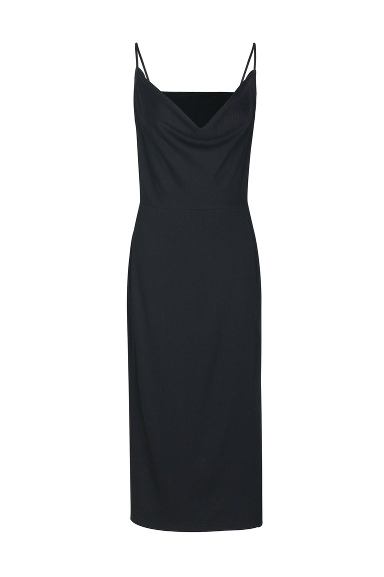 Sara Cowl Neck Knit Midi Dress- Black - Black