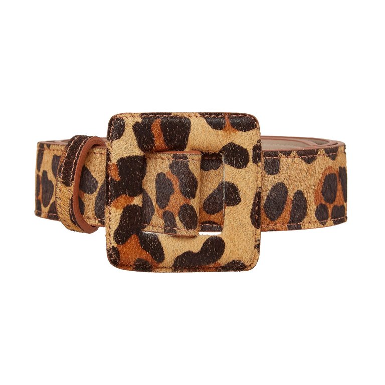 Mini Square Buckle Belt - Caramel Leopard - Animal Print