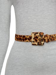 Mini Square Buckle Belt - Caramel Leopard