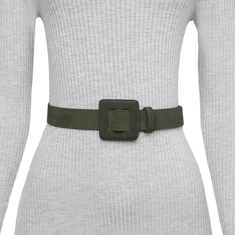 Mini Square Suede Buckle Belt - Army Green