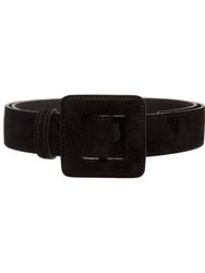 Mini Square Suede Buckle Belt - Black - Black