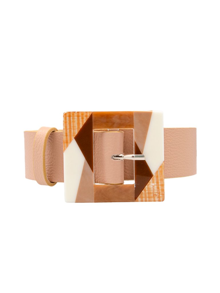 Square Acrylic Buckle Belt - Cappuccino - Cappuccino