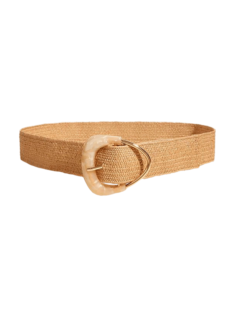 Straw Elastic Belt With Triangle Buckle - Beige