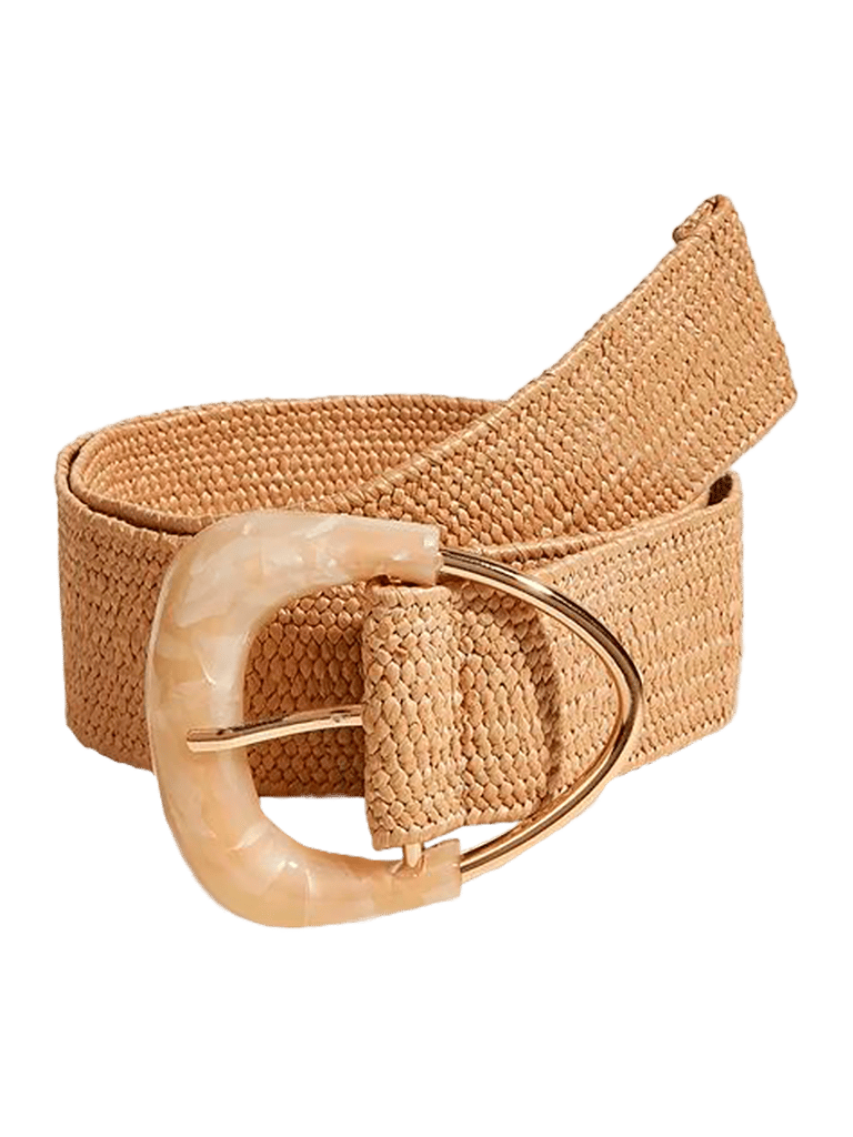 Straw Elastic Belt With Triangle Buckle - Beige - Beige