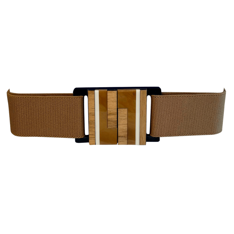 Stretch Belt with Acrylic Buckle - Caramel Stripes - Caramel Stripes