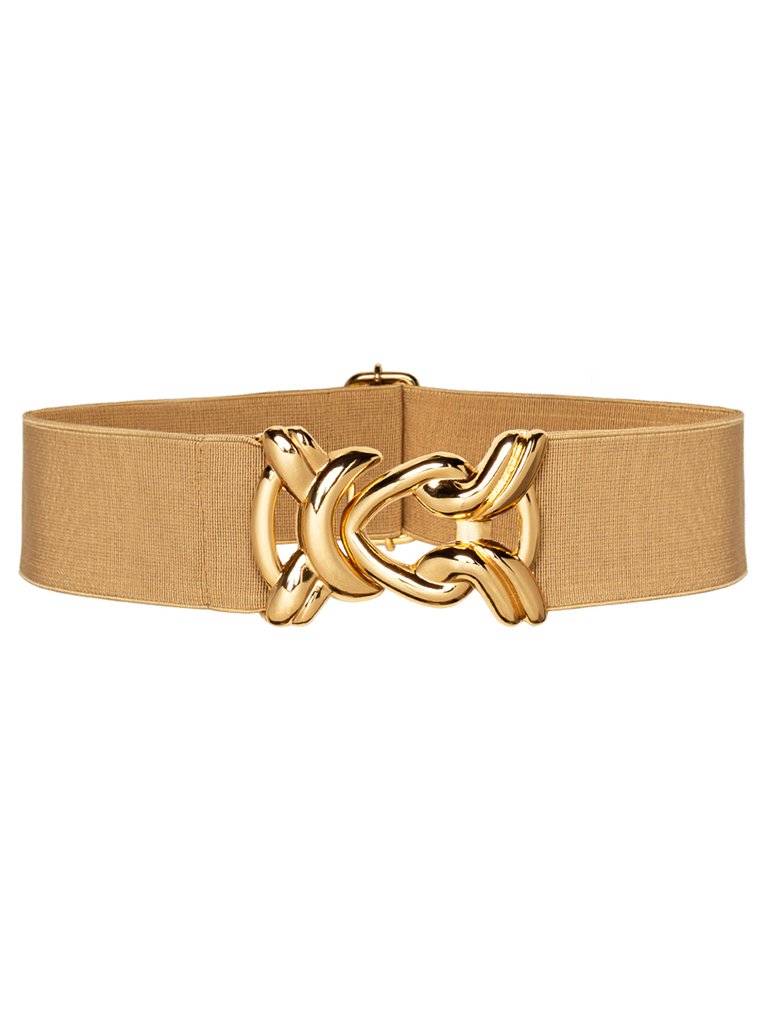 Stretch Belt With Gold Metal Knot Buckle - Beige - Beige