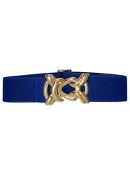 Stretch Belt With Gold Metal Knot Buckle - Royal Blue - Royal Blue