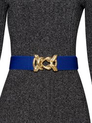 Stretch Belt With Gold Metal Knot Buckle - Royal Blue