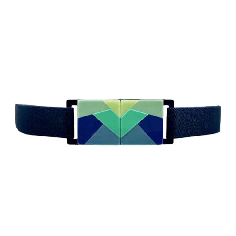 Stretch Belt with Multicolor Acrylic Buckle - Navy Blue - Black