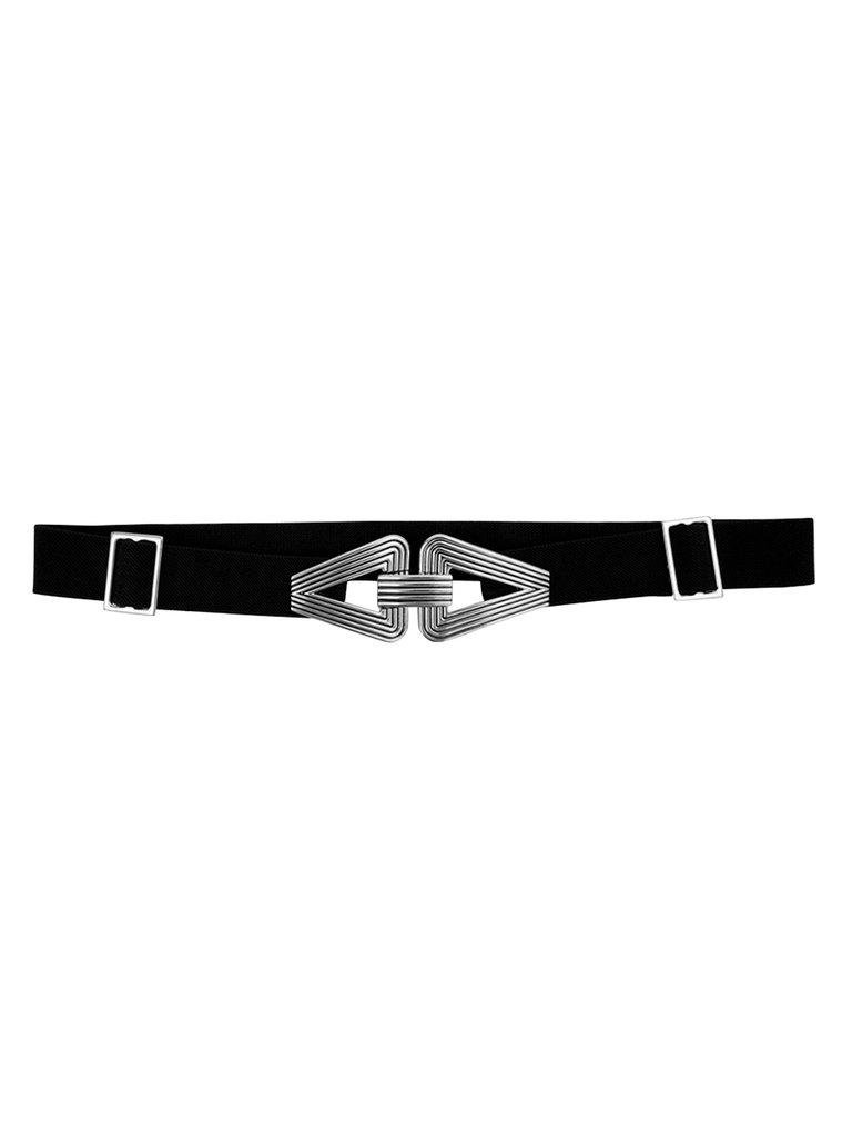 Stretch Belt With Silver Metal Triangular Buckle - Black - Black