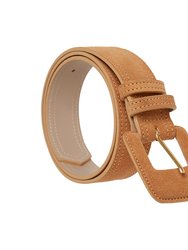 Suede Rectangle Buckle Belt - Caramel