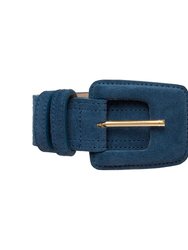 Suede Rectangle Buckle Belt - Navy Blue