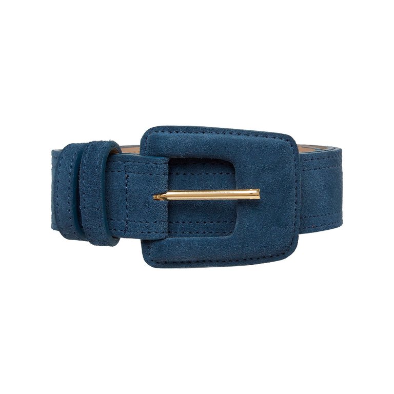 Suede Rectangle Buckle Belt - Navy Blue
