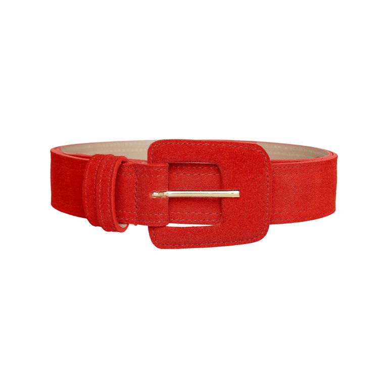 Suede Rectangle Buckle Belt - Red - Red