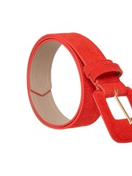 Suede Rectangle Buckle Belt - Red