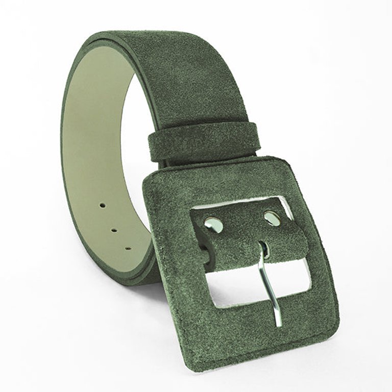 Suede Square Buckle Belt - Army Green