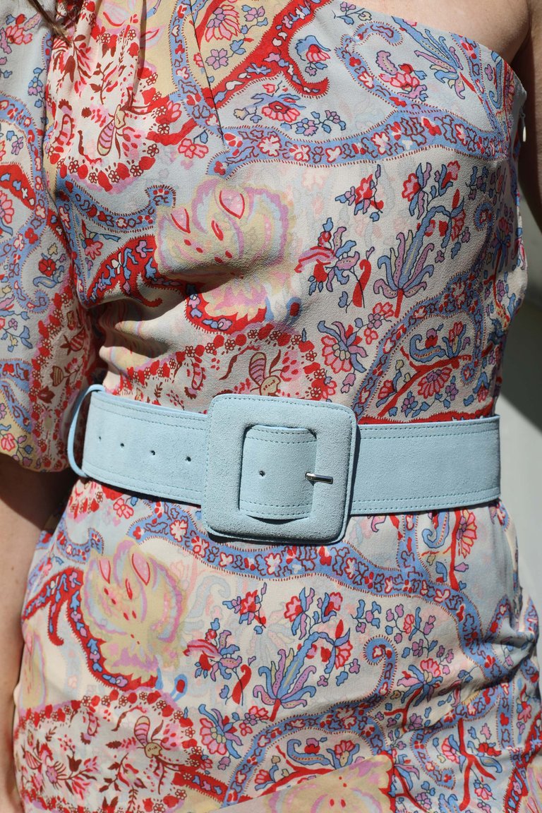 Suede Square Buckle Belt - Baby Blue