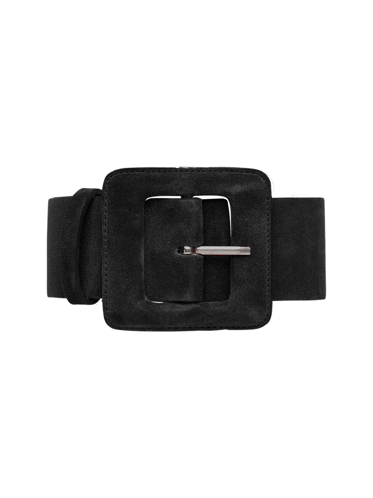 Suede Square Buckle Belt - Black - Black