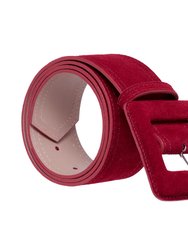 Suede Square Buckle Belt - Wine