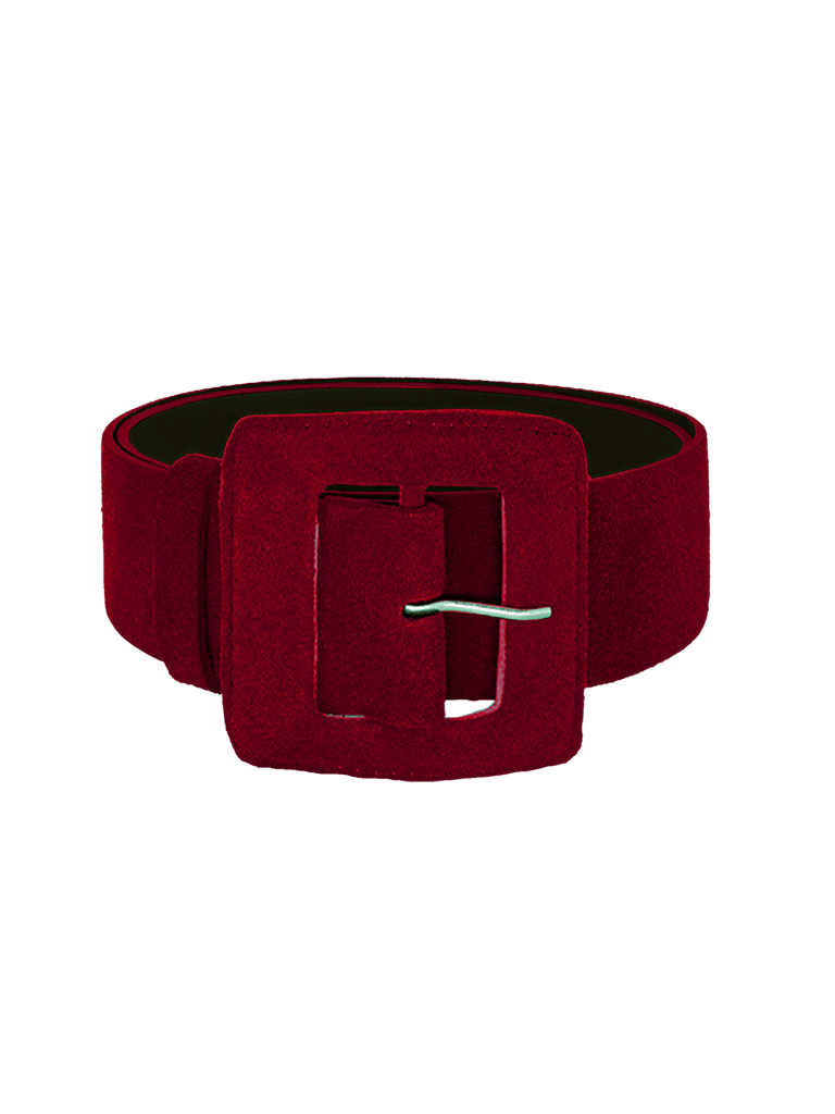 Suede Square Buckle Belt - Wine - Wine