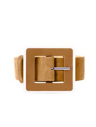 Wide Square Acrylic Buckle Belt - Camel & Off White - Camel/Off White