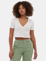 Constance Collared Wrap Crop Top - Marshmallow