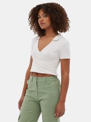 Constance Collared Wrap Crop Top - Marshmallow