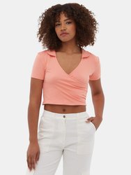 Constance Collared Wrap Crop Top - Coral Almond