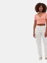 Constance Collared Wrap Crop Top - Coral Almond - Coral Almond
