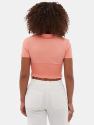 Constance Collared Wrap Crop Top - Coral Almond