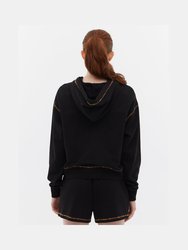 French Terry Cropped Hoodie With Multi Colour Stitch