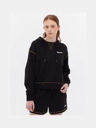 French Terry Cropped Hoodie With Multi Colour Stitch - Black