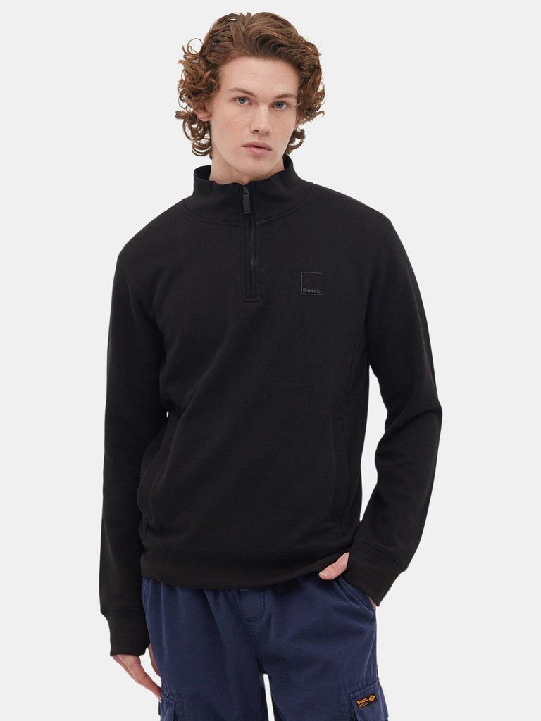 Mens Tranto Pique Quarter Zip Funnel Neck - Black